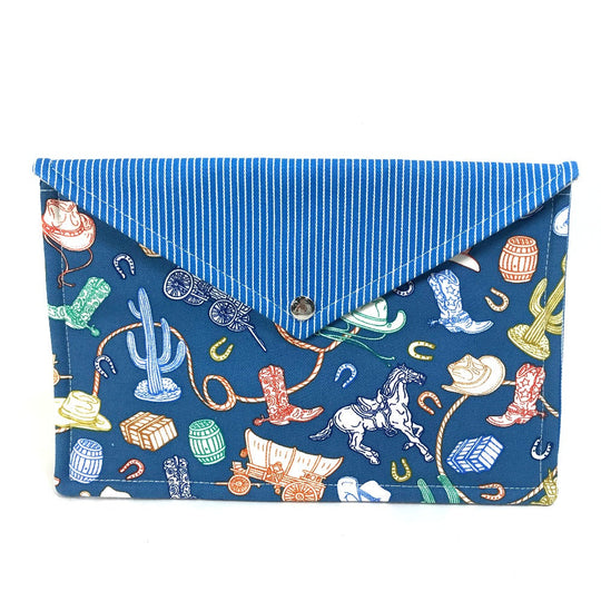 HERMES Pouch cotton blue flat Western Company GM Women Used Authentic
