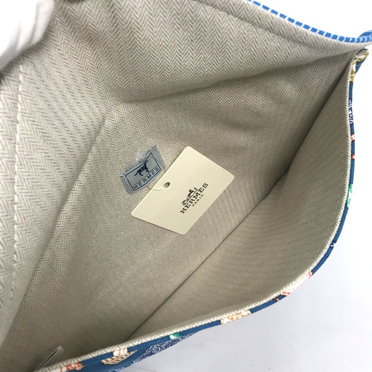 HERMES Pouch cotton blue flat Western Company GM Women Used Authentic