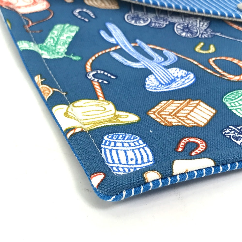 HERMES Pouch cotton blue flat Western Company GM Women Used Authentic