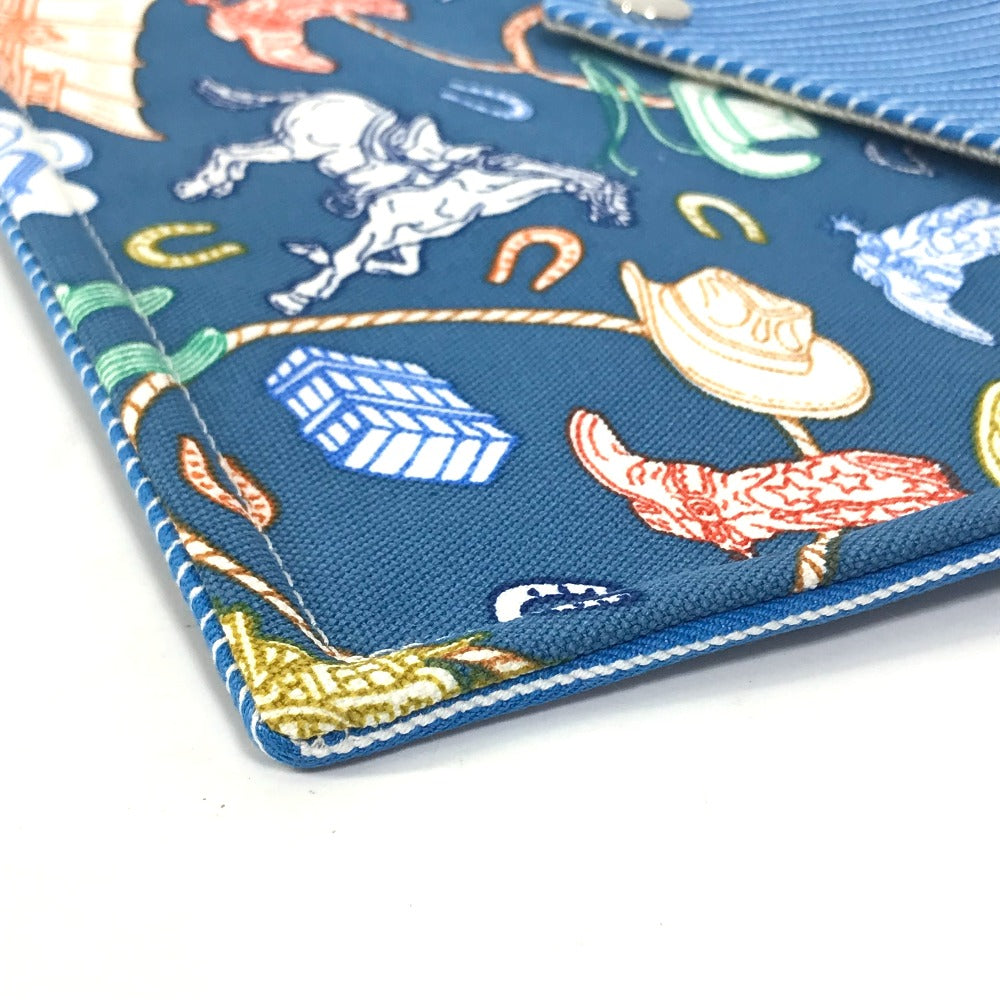 HERMES Pouch cotton blue flat Western Company GM Women Used Authentic