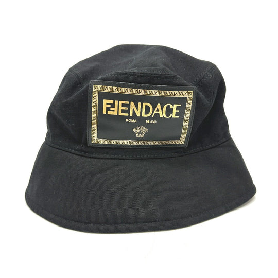 FENDI hat FXQ801 cotton black Versace collaboration logo Women M/59 Used Authentic
