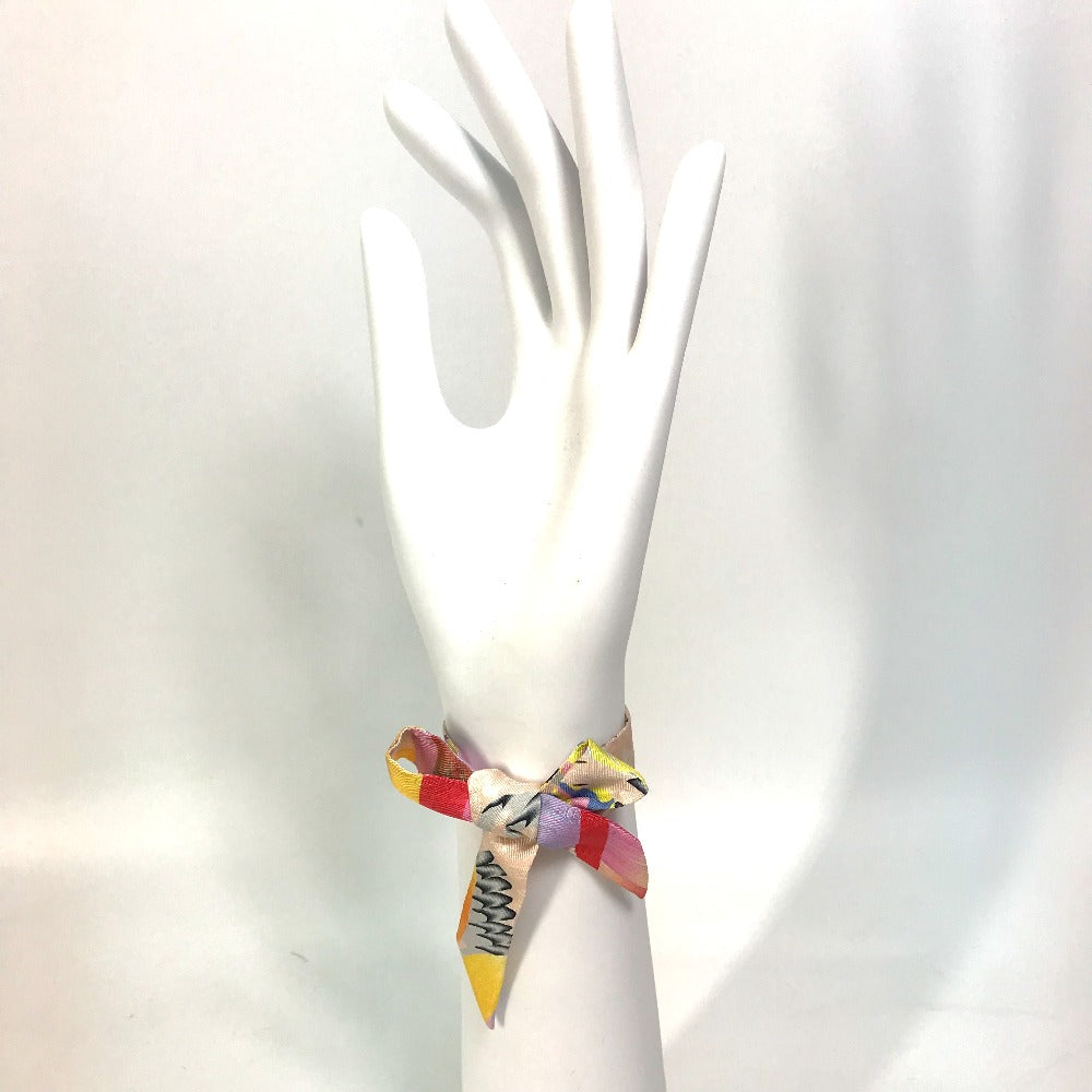 HERMES scarf silk multicolor ALLOVER MARBLE SILK Twilly Doll Women Used Authentic