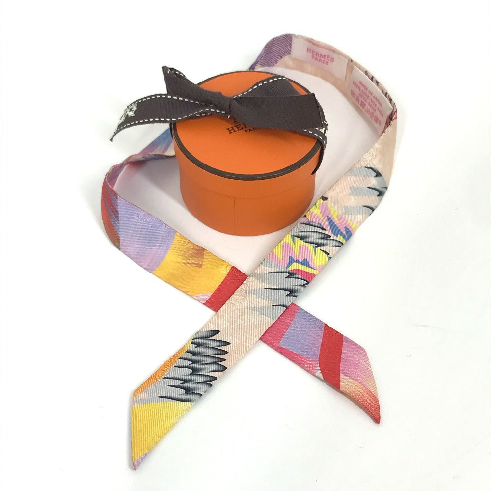 HERMES scarf silk multicolor ALLOVER MARBLE SILK Twilly Doll Women Used Authentic