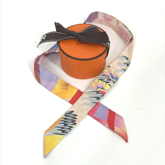 HERMES scarf silk multicolor ALLOVER MARBLE SILK Twilly Doll Women Used Authentic