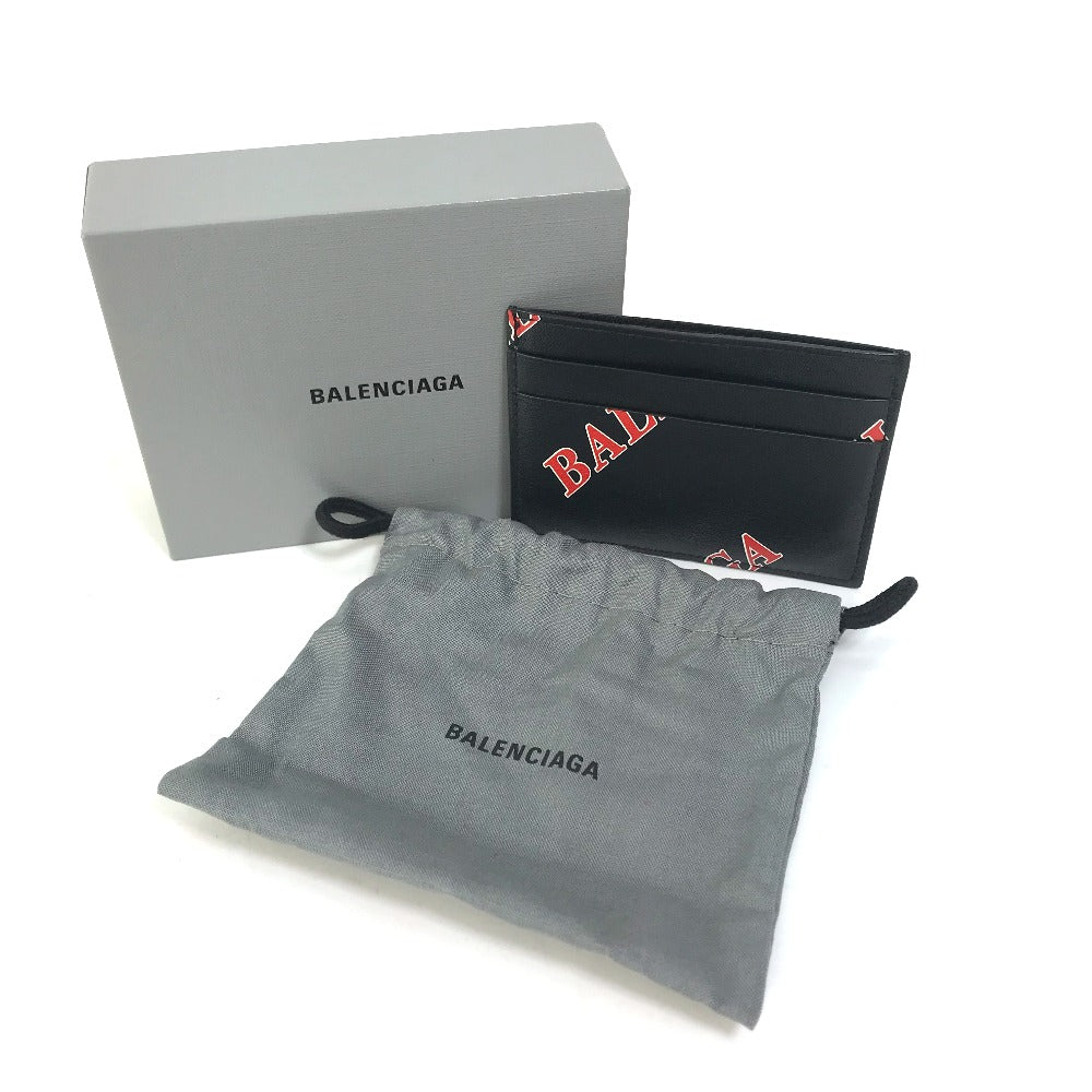 BALENCIAGA Card Case 594309 leather black Logo print mens Used Authentic