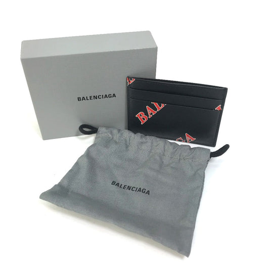 BALENCIAGA Card Case 594309 leather black Logo print mens Used Authentic