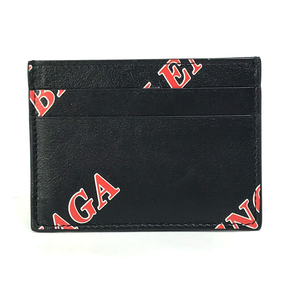 BALENCIAGA Card Case 594309 leather black Logo print mens Used Authentic