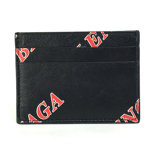 BALENCIAGA Card Case 594309 leather black Logo print mens Used Authentic