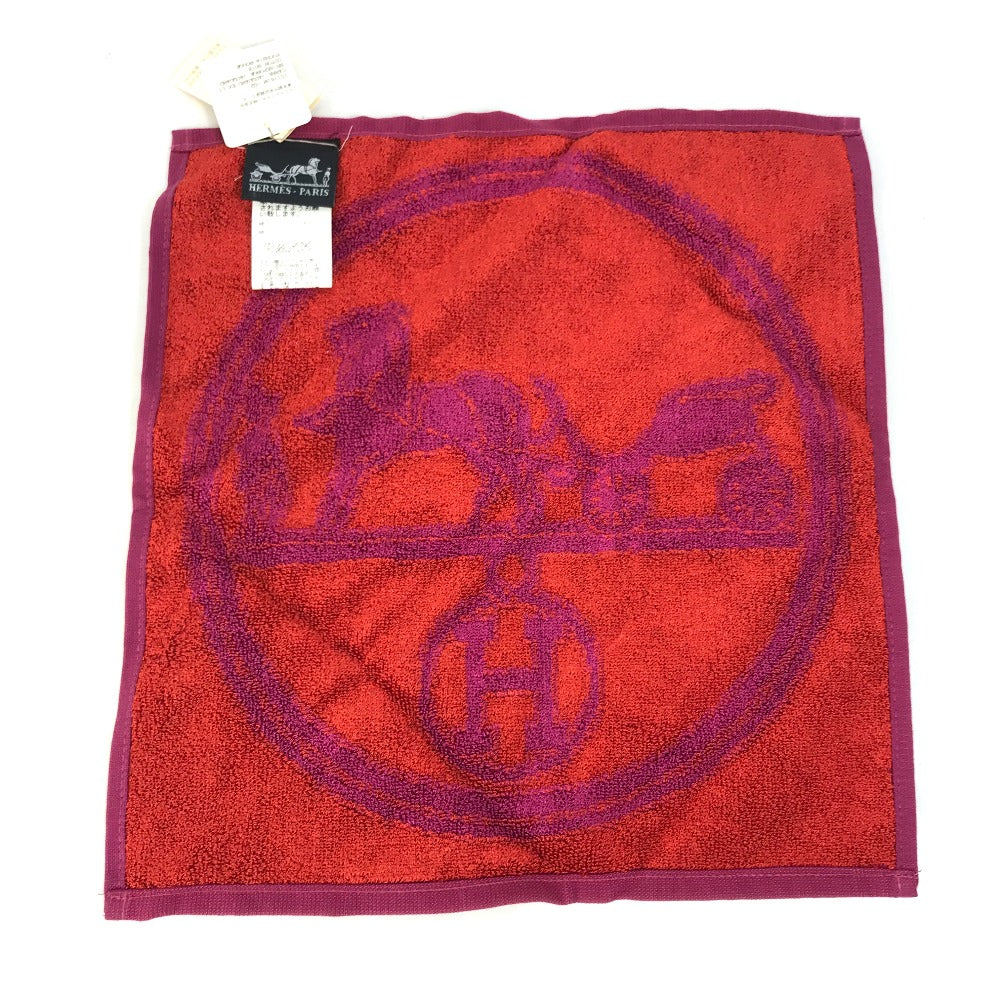 HERMES towel 101761M-02 Cotton, Silk Purple x red H logo logo Horse-drawn carriage unisex(Unisex) Used Authentic