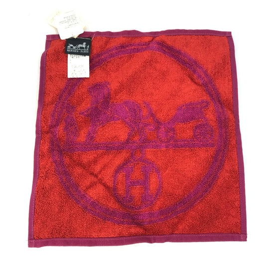HERMES towel 101761M-02 Cotton, Silk Purple x red H logo logo Horse-drawn carriage unisex(Unisex) Used Authentic