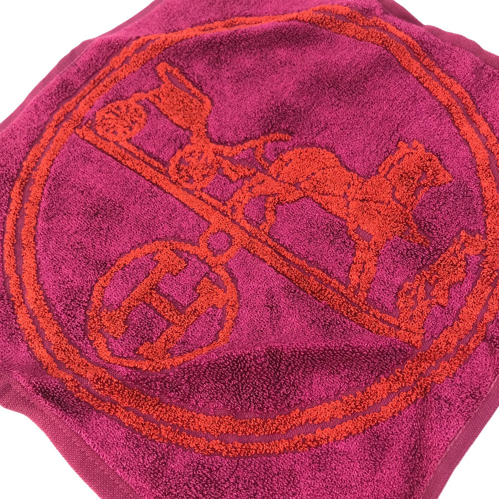 HERMES towel 101761M-02 Cotton, Silk Purple x red H logo logo Horse-drawn carriage unisex(Unisex) Used Authentic