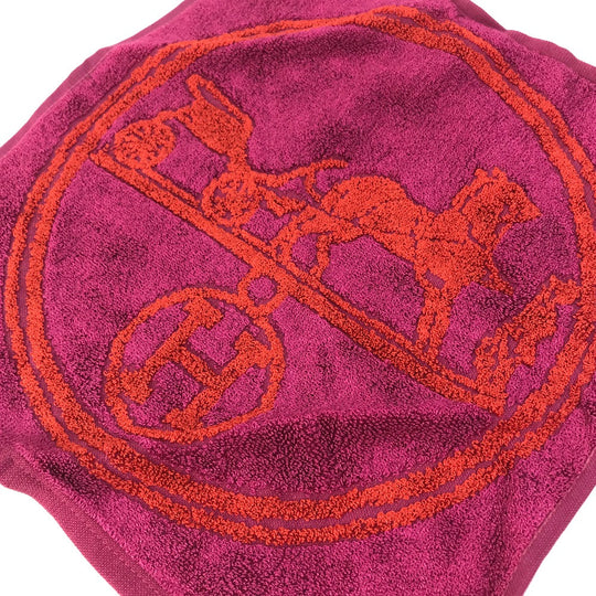 HERMES towel 101761M-02 Cotton, Silk Purple x red H logo logo Horse-drawn carriage unisex(Unisex) Used Authentic