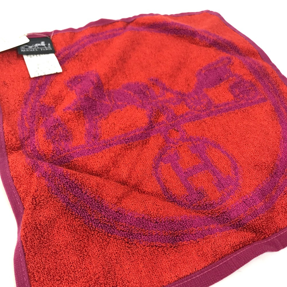HERMES towel 101761M-02 Cotton, Silk Purple x red H logo logo Horse-drawn carriage unisex(Unisex) Used Authentic