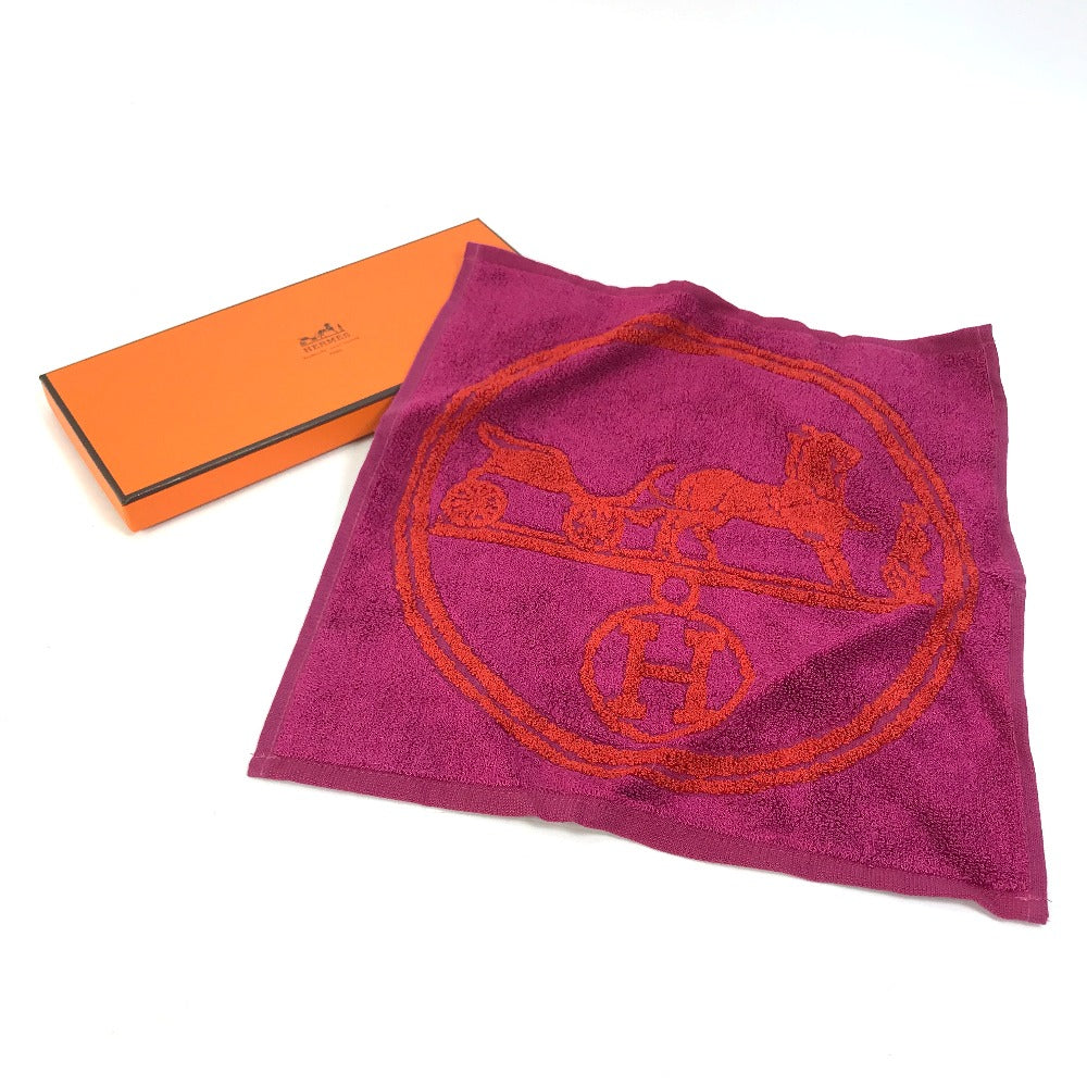 HERMES towel 101761M-02 Cotton, Silk Purple x red H logo logo Horse-drawn carriage unisex(Unisex) Used Authentic