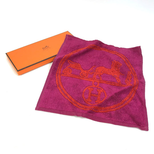 HERMES towel 101761M-02 Cotton, Silk Purple x red H logo logo Horse-drawn carriage unisex(Unisex) Used Authentic