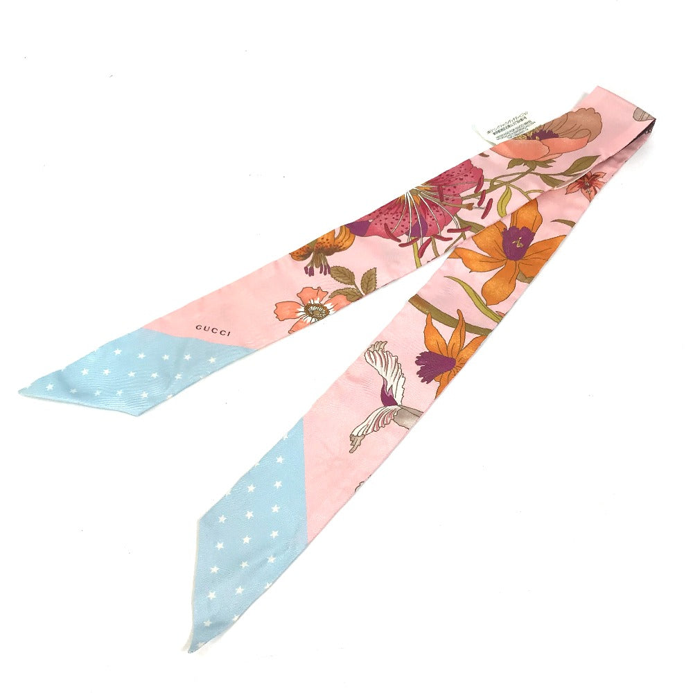GUCCI scarf 583480 silk pink Flora floral pattern flower Neck bow Women Used Authentic