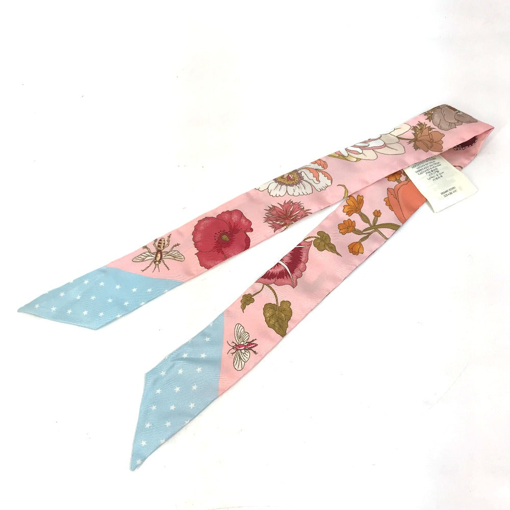 GUCCI scarf 583480 silk pink Flora floral pattern flower Neck bow Women Used Authentic