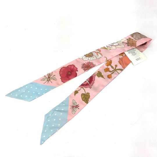 GUCCI scarf 583480 silk pink Flora floral pattern flower Neck bow Women Used Authentic