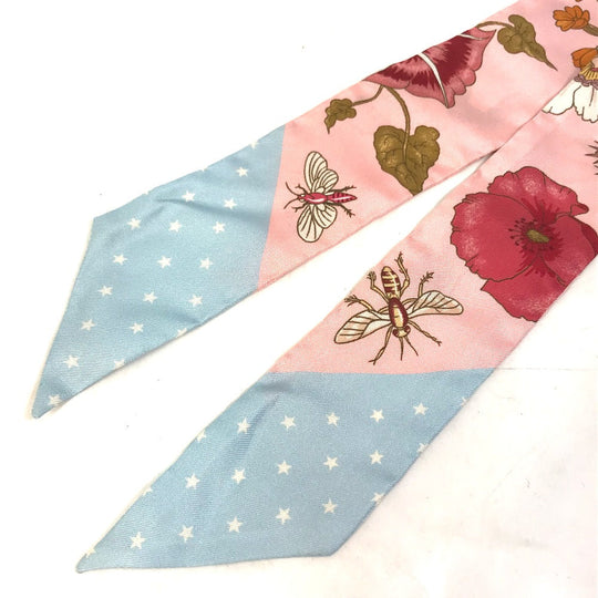 GUCCI scarf 583480 silk pink Flora floral pattern flower Neck bow Women Used Authentic