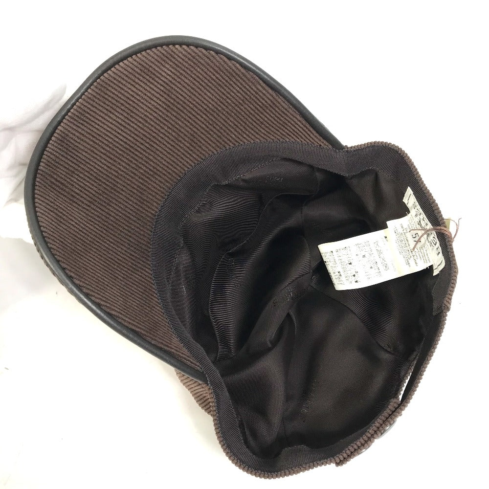 HERMES cap 072022N polyester Brown H logo Corduroy 57