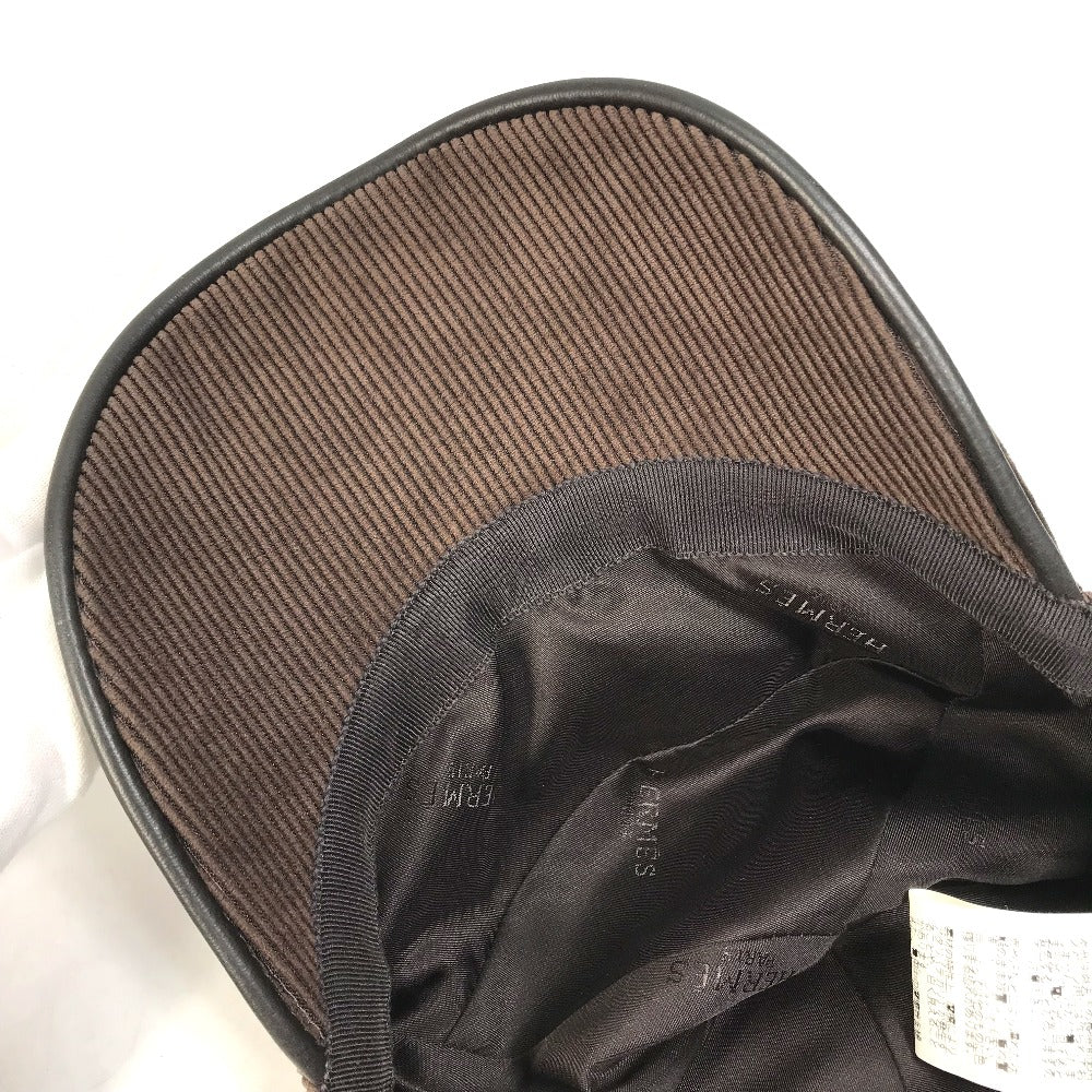 HERMES cap 072022N polyester Brown H logo Corduroy 57