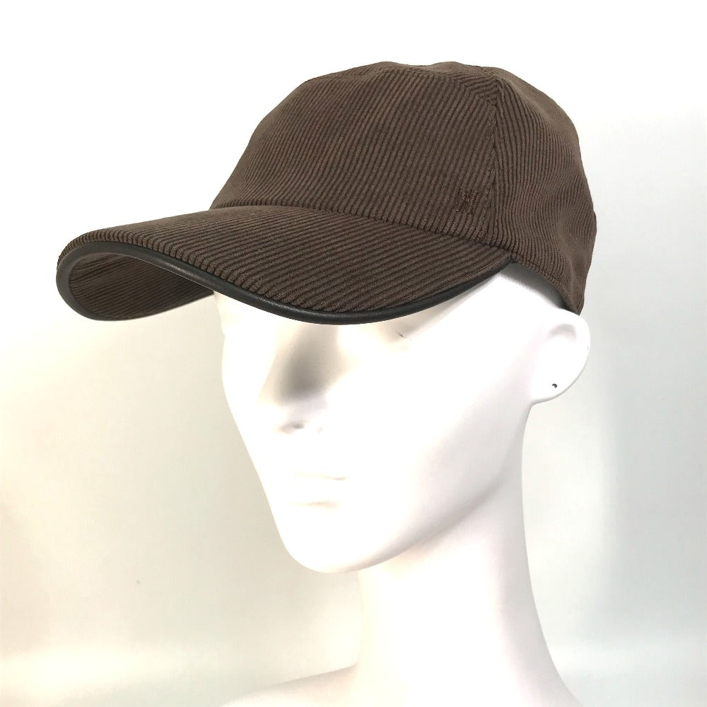 HERMES cap 072022N polyester Brown H logo Corduroy 57
