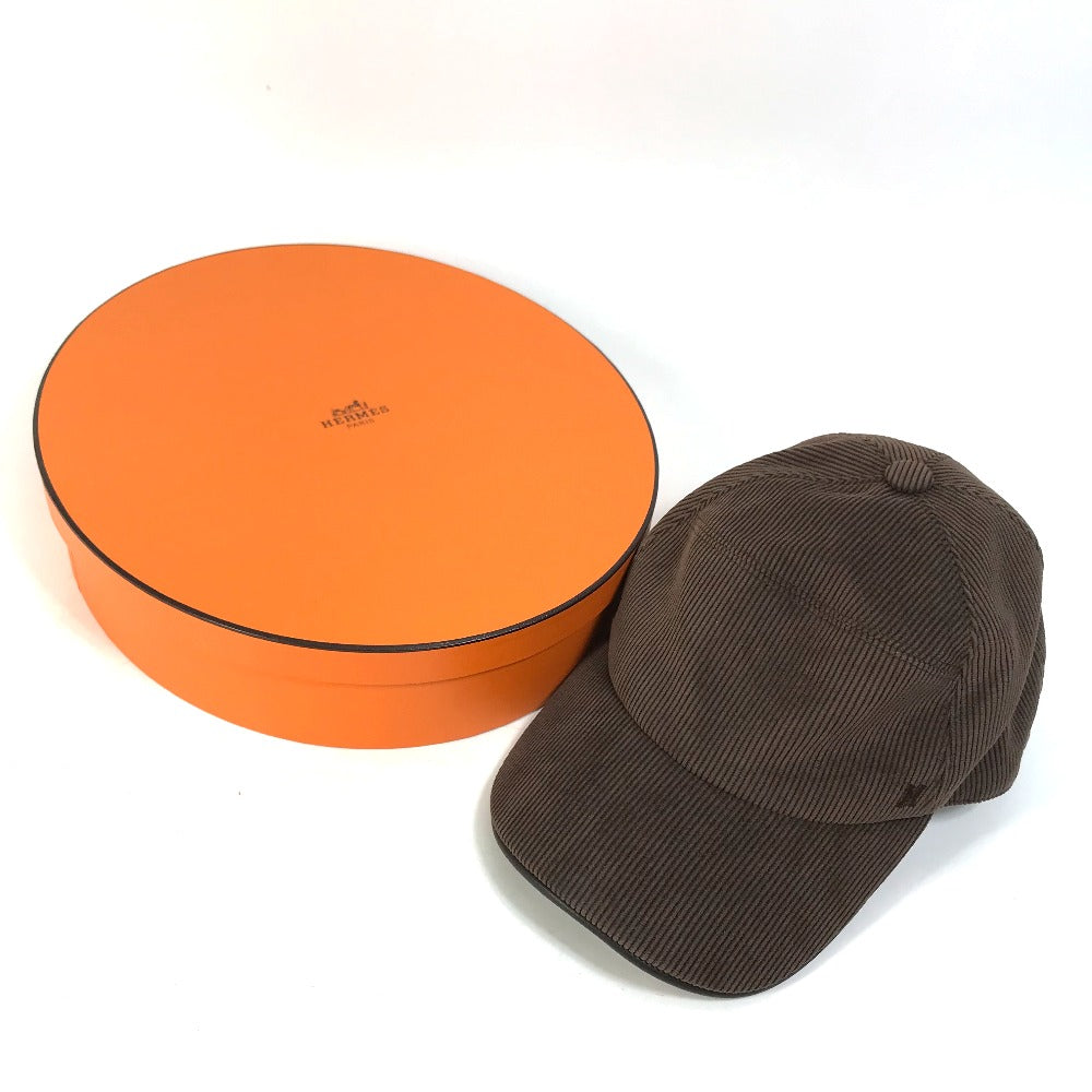 HERMES cap 072022N polyester Brown H logo Corduroy 57