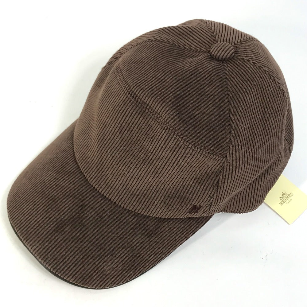HERMES cap 072022N polyester Brown H logo Corduroy 57