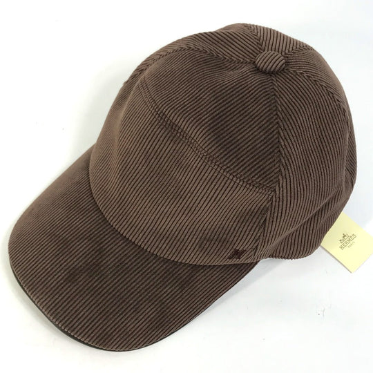 HERMES cap 072022N polyester Brown H logo Corduroy 57
