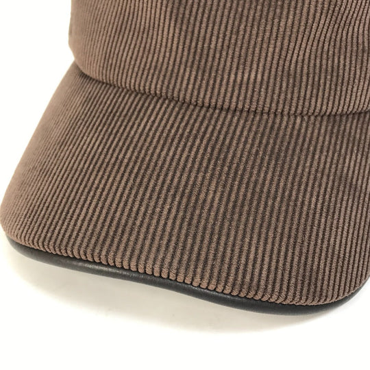 HERMES cap 072022N polyester Brown H logo Corduroy 57