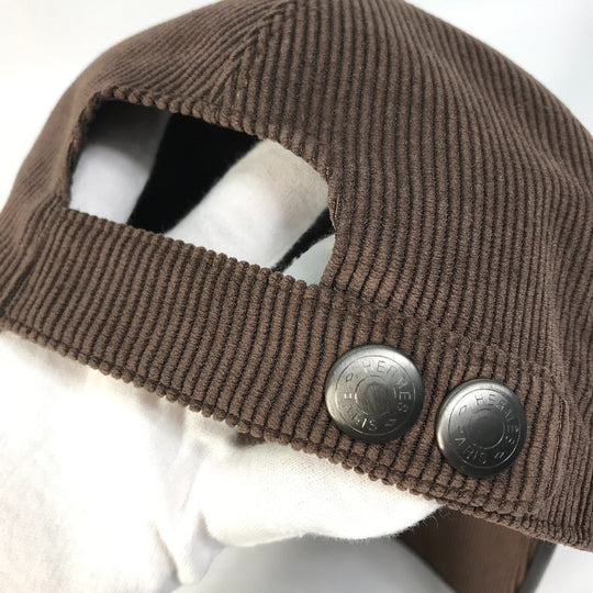 HERMES cap 072022N polyester Brown H logo Corduroy 57