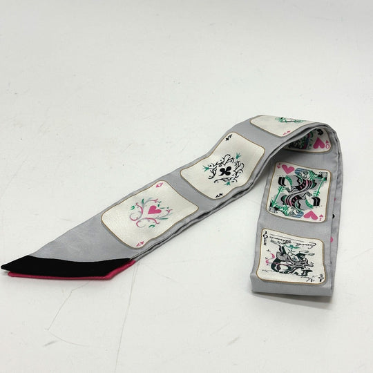HERMES scarf silk gray Trump Pattern Twilly Women Used Authentic