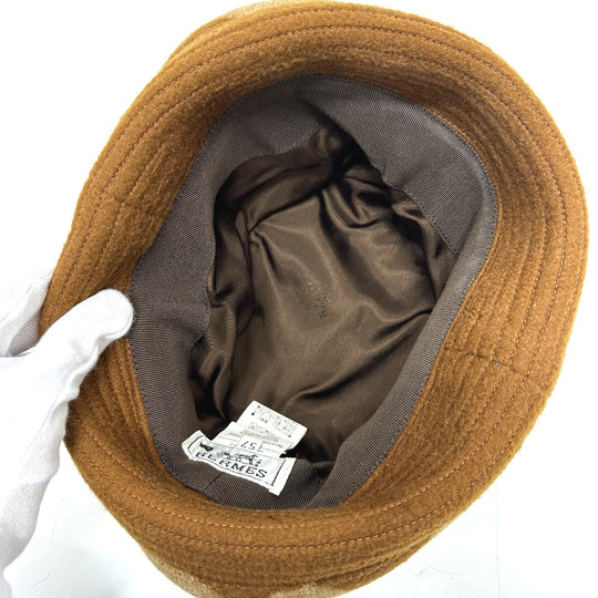 HERMES hat , Camel Brown H logo camel hat Women 57 Used Authentic