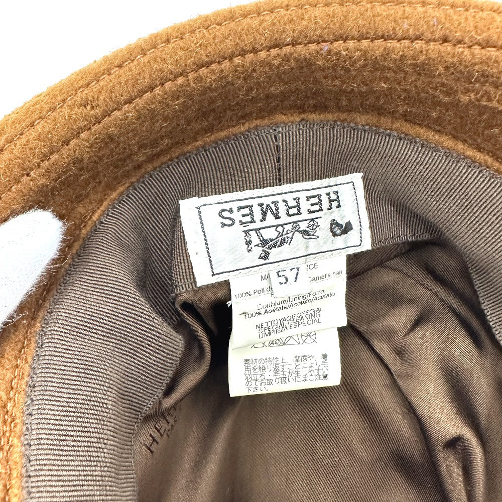 HERMES hat , Camel Brown H logo camel hat Women 57 Used Authentic