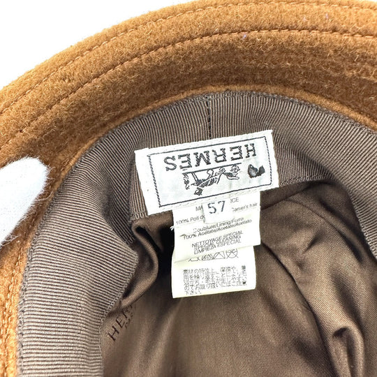 HERMES hat , Camel Brown H logo camel hat Women 57 Used Authentic
