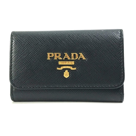 PRADA Key case Key holder  1PG004 saffiano leather Black x pink logo multicolor Key ring Women Used Authentic