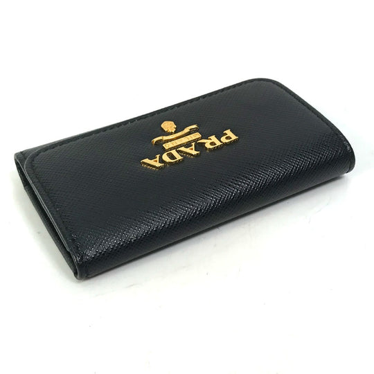PRADA Key case Key holder  1PG004 saffiano leather Black x pink logo multicolor Key ring Women Used Authentic