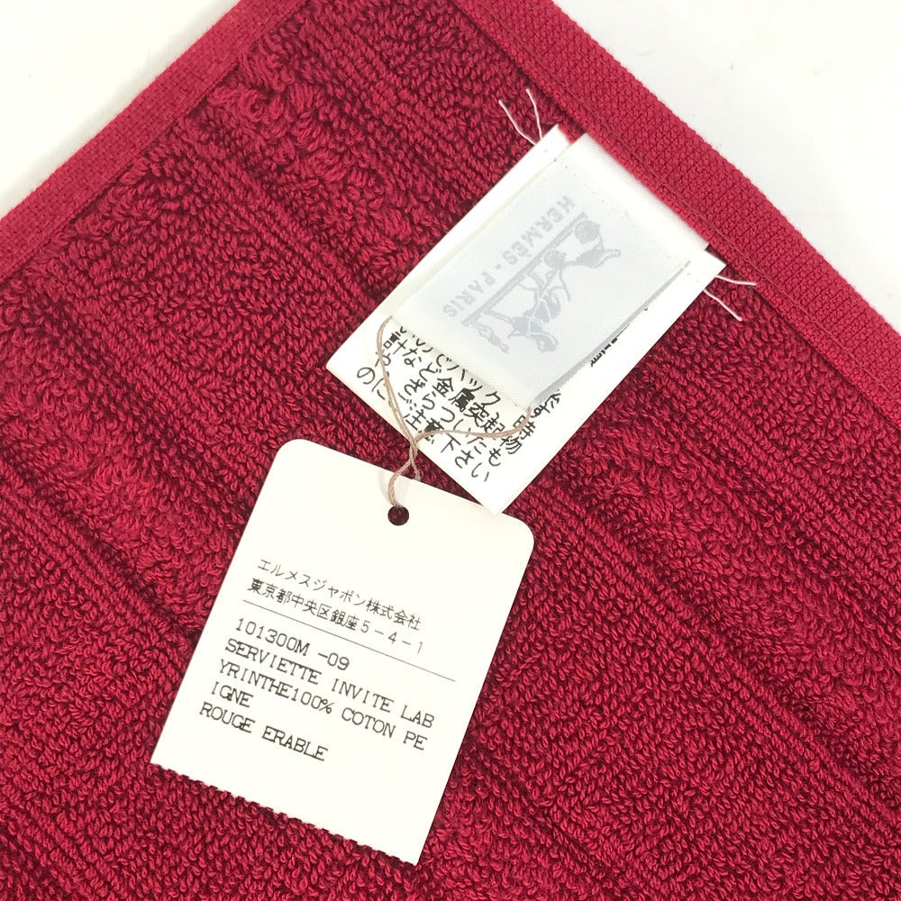 HERMES towel 101300M-09 cotton Red H logo labyrinth Women Used Authentic