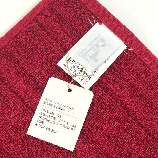 HERMES towel 101300M-09 cotton Red H logo labyrinth Women Used Authentic