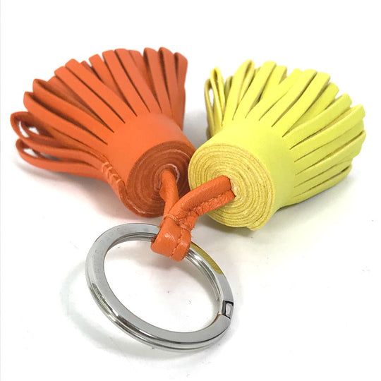 HERMES key ring Anyo Miro Orange x yellow Bag charm key ring fringe Carmen Unodos Women Used Authentic