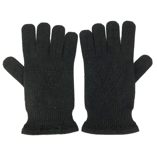 LOUIS VUITTON gloves Cashmere, Silk black LV logo Women Used Authentic