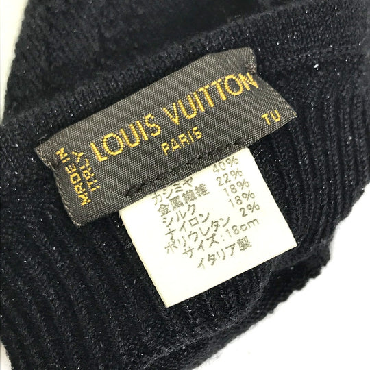 LOUIS VUITTON gloves Cashmere, Silk black LV logo Women Used Authentic
