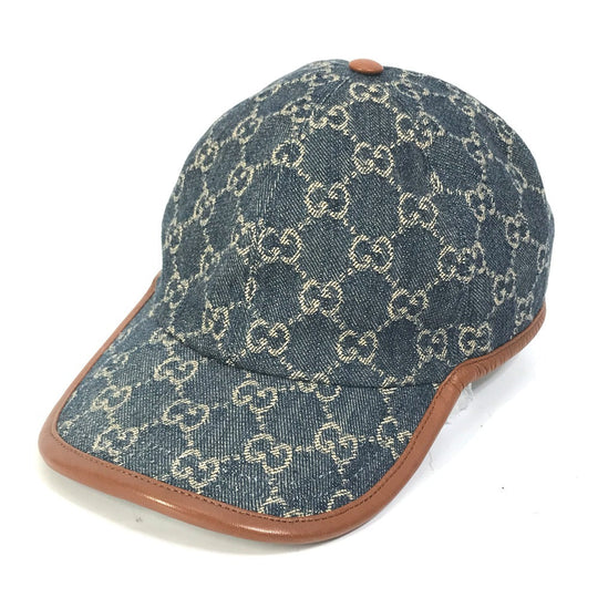 GUCCI cap 656206 GG canvas Navy denim GG logo Women(Unisex) M 58cm Used Authentic