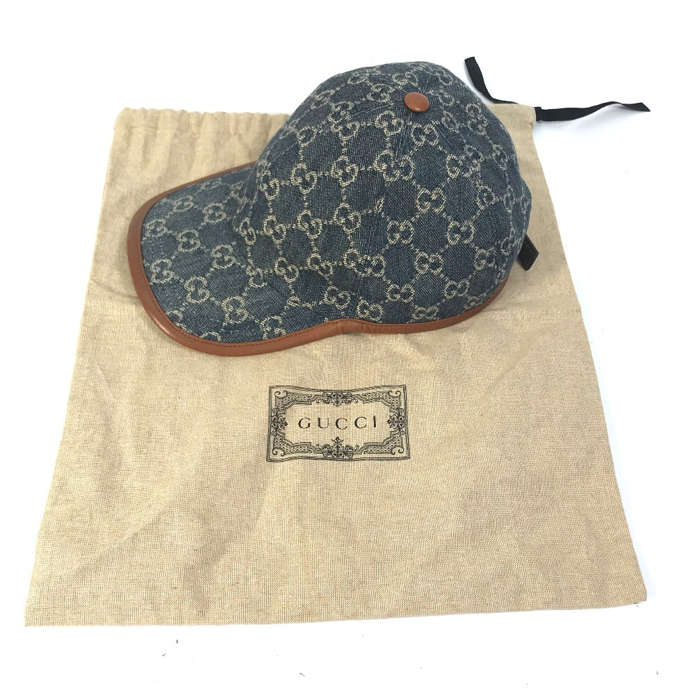 GUCCI cap 656206 GG canvas Navy denim GG logo Women(Unisex) M 58cm Used Authentic