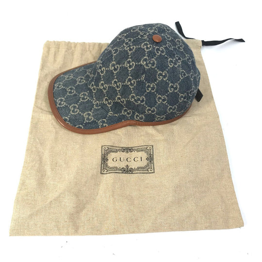 GUCCI cap 656206 GG canvas Navy denim GG logo Women(Unisex) M 58cm Used Authentic