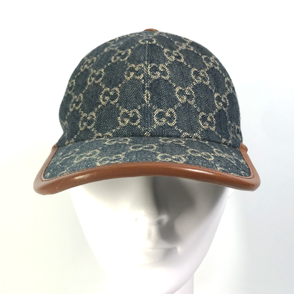 GUCCI cap 656206 GG canvas Navy denim GG logo Women(Unisex) M 58cm Used Authentic