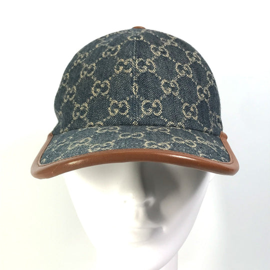 GUCCI cap 656206 GG canvas Navy denim GG logo Women(Unisex) M 58cm Used Authentic