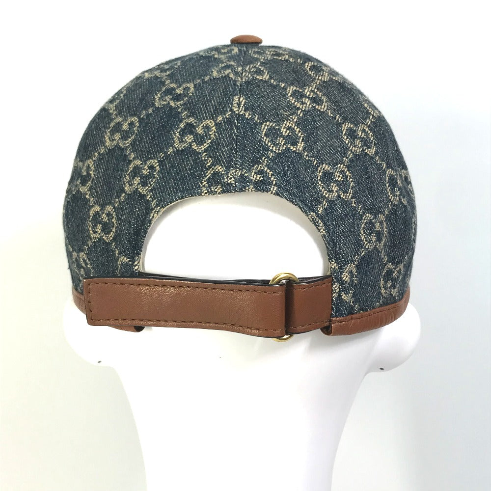 GUCCI cap 656206 GG canvas Navy denim GG logo Women(Unisex) M 58cm Used Authentic