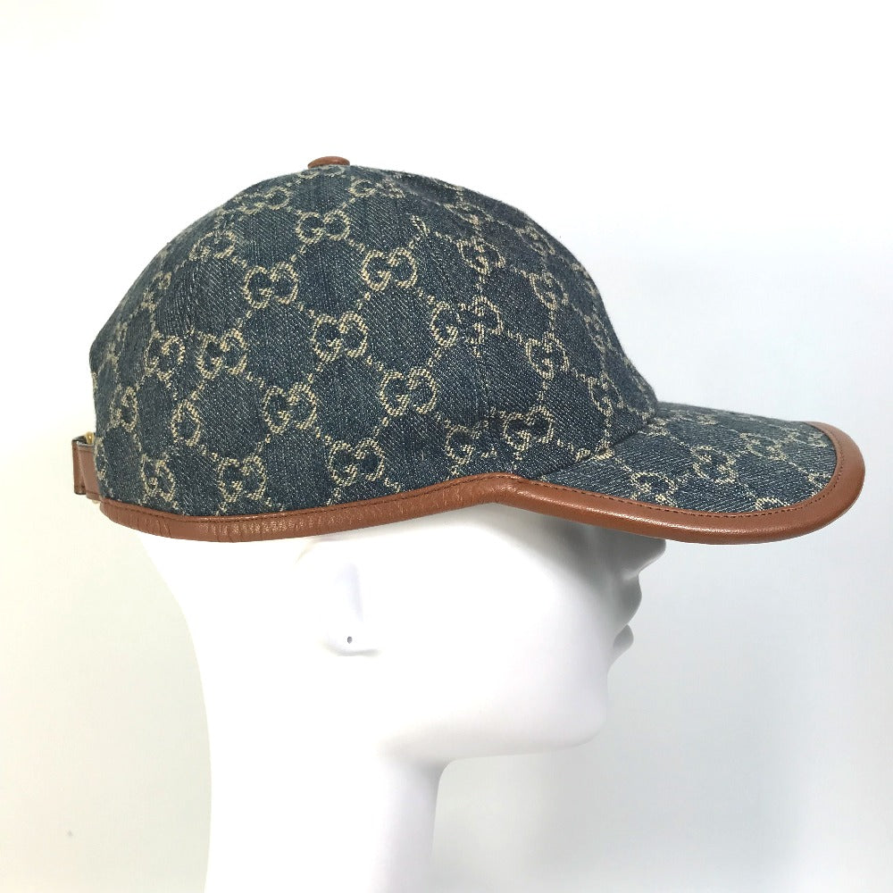 GUCCI cap 656206 GG canvas Navy denim GG logo Women(Unisex) M 58cm Used Authentic