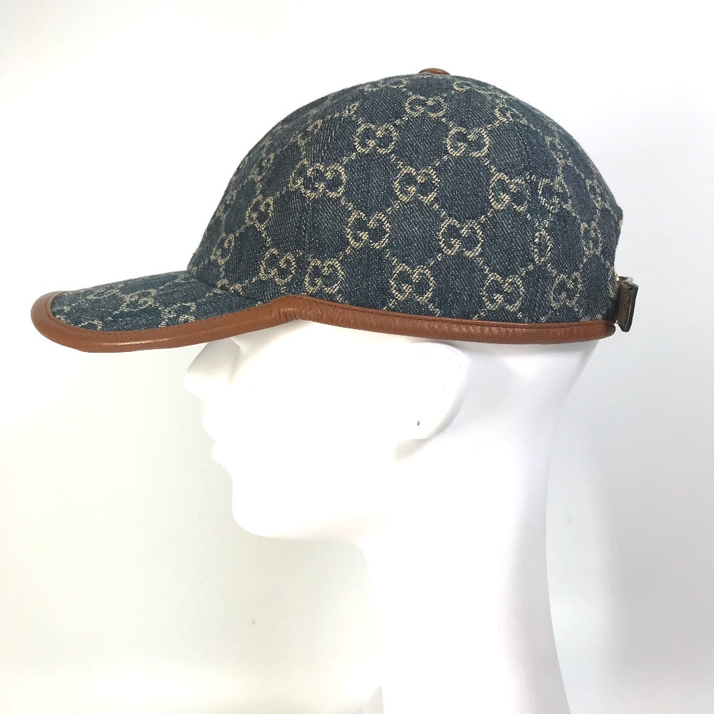 GUCCI cap 656206 GG canvas Navy denim GG logo Women(Unisex) M 58cm Used Authentic